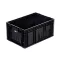 RL-KLT 6080 Megerősített, könnyített műanyag láda, 600 × 400 × 280 mm, alja zárt, oldala zárt, zárt markolat, fekete