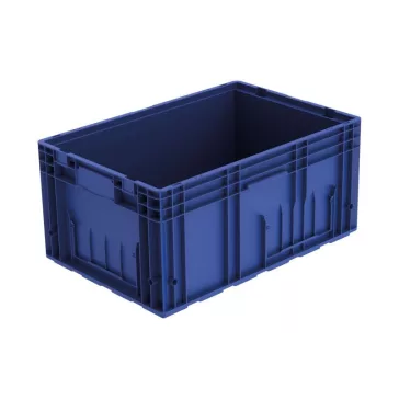   R-KLT 6429 Megerősített műanyag láda, 600 × 400 × 280 mm, alja zárt és megerősített, oldala zárt, zárt markolat, kék (RAL 5003)