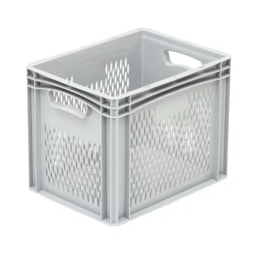 Basicline Euro láda 400x300x320 mm, perforált, Szürke