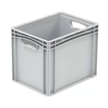  Basicline Euro láda 400x300x320 mm, bordázott alja és oldala zárt, nyitott markolat, Szürke