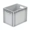 Basicline Euro láda 400x300x320 mm, bordázott alja és oldala zárt, nyitott markolat, Szürke