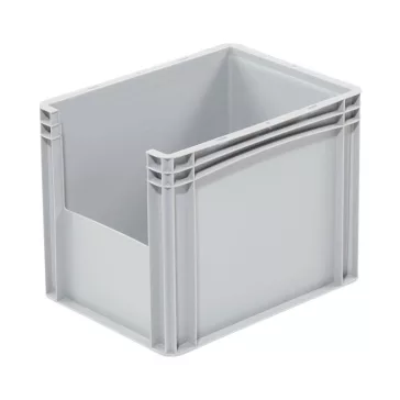   Basicline Euro láda 400x300x320 mm, alja és oldala zárt, ablakkal, Szürke