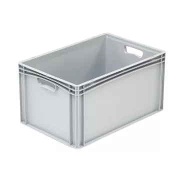   Basicline Euro láda 600x400x320 mm, alja és oldala zárt, nyitott markolat, Szürke