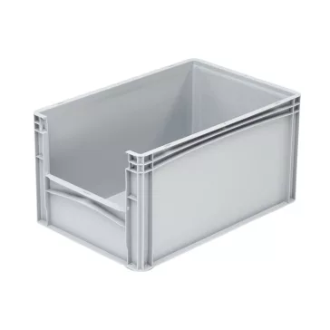   Basicline Euro láda 600x400x320 mm, alja és oldala zárt, ablakkal, Szürke