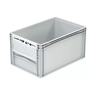   Basicline Euro láda 600x400x320 mm.alja és oldala zárt, csuklós ablakkal, Szürke