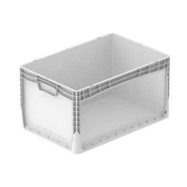   Lightline Euro láda, 600x400x320  mm, alja és oldala zárt, csuklós ajtóval, Szürke
