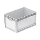 Lightline Euro láda, 600x400x320  mm, alja és oldala zárt, csuklós ajtóval, Átlátszó