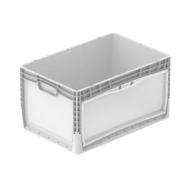  Lightline Euro láda, 600x400x320  mm, alja és oldala zárt, csuklós ajtóval, Átlátszó