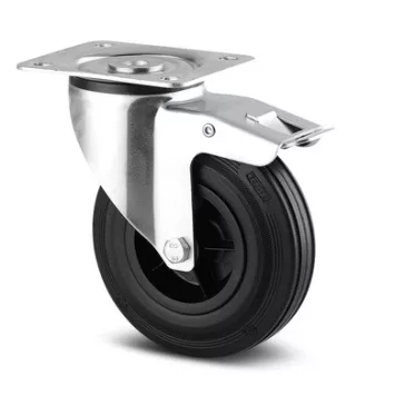   Tömörgumis Műanyagfelnis Önbeálló Görgő Totálfékkel (160)