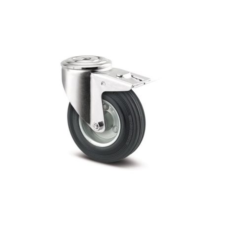 Tömörgumis Görgő, Fémfelnis, Hátfuratos, Totálfékes 100 mm