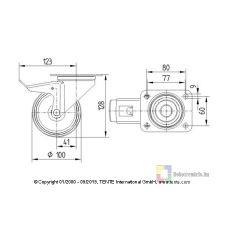 Alpha Önbeálló Görgő Totálfékkel, Elasztikus Gumi Futófelület (100)