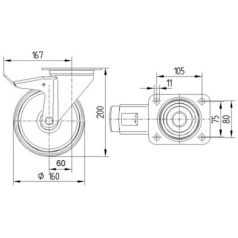   Alpha Fékes Önbeálló Görgő, Fekete, Elasztikus Gumi Futófelület (160)