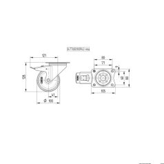   Alumínium Kerék Pur Futófelülettel 100-As Totálfékes Önbeálló Villával (250Kg)