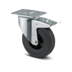   Tömörgumis, fékes, műanyagfelnis görgő, önbeálló villában, 200mm