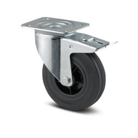 Tömörgumis, fékes, műanyagfelnis görgő, önbeálló villában, 200mm