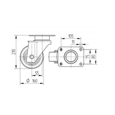 Alumínium Kerék Pur Futófelülettel 160-As Önbeálló Villával