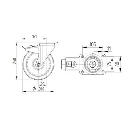 Alumínium Kerék Pur Futófelülettel 200-As Fékes Önbeálló Villával