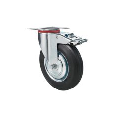   Műszerkocsi kerék, talplemezes, fékes, tömörgumis, 100 mm