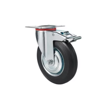   Műszerkocsi kerék, talplemezes, fékes, tömörgumis, 100 mm