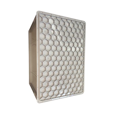 Szürke láda, erősített méhsejtes alj, nyitott markolattal, 60x40x42 mm