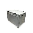 Szürke láda, zsanéros fedéllel, erősített alj, nyitott markolattal, 60x40x42 mm