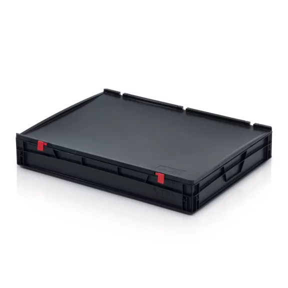 ESD Euro Láda 80X60X13,5 cm Fedéllel, Zárt Fogófüllel ESD Euro Láda 80X60X13,5 cm Fedéllel, Zárt Fogófüllel