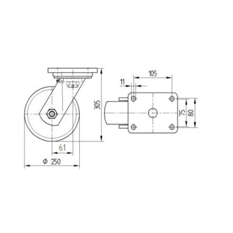 Alumínium Kerék Pur Futófelülettel 250-Es Önbeálló Görgő 1000 Kg