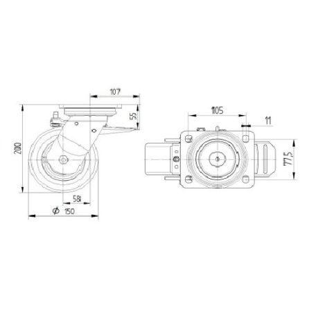 Alumínium Kerék Pur Futófelülettel 150-Es Önbeálló Villával, totálfékkel