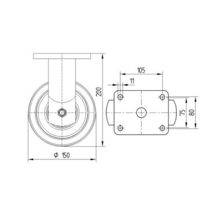 Öntöttvas Kerék Pur Futófelülettel 150-Es Fixvillás