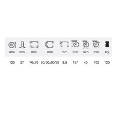   Intézményi szürke nyommentes önbeálló fékes görgő 125-ös