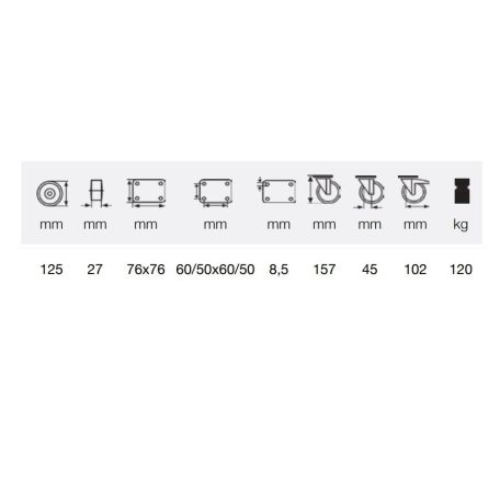 Intézményi szürke nyommentes önbeálló fékes görgő 125-ös
