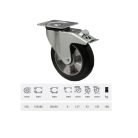 Forgó-fékes kerék, horganyzott villába szerelve, fekete tömörgumi futófelülettel, 100 mm, 180 kg, talpas felfogatás