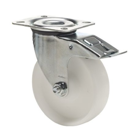 Poliamid, Talpas, Forgó-Fékes görgő, 125 mm, 150 kg