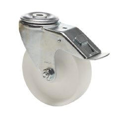   Forgó-Fékes kerék, (polipropilén) műanyag futófelület, horganyzott villába szerelve, 80 mm, 120 kg teherbírás, furatos felfogatás