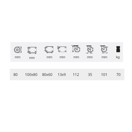 Szürke nyommentes tömörgumis önbeálló totálfékes kerék 80-as