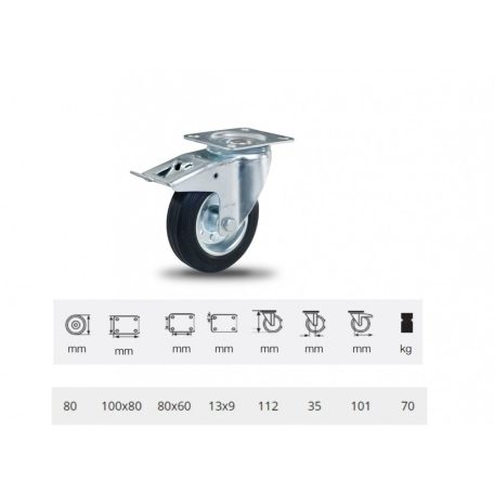 Tömörgumis fémfelnis kerék (80) önbeálló fékes villában