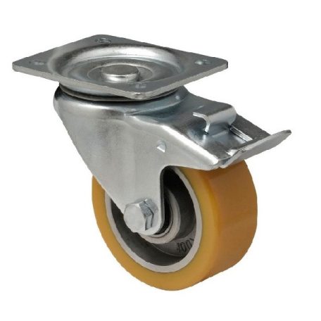 Poluretán, Talpas, Forgó-Fékes görgő, 100 mm, 200 kg