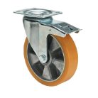 Poluretán, Talpas, Forgó-Fékes görgő, 160 mm, 500 kg