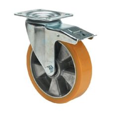 Poluretán, Talpas, Forgó-Fékes görgő, 200 mm, 500 kg