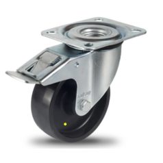   Forgó-fékes görgő, fekete antisztatikus (ESD) poliamid futófelület, 160 mm, 350 kg teherbírás, talpas felfogatás