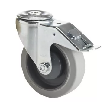   PERFORMA tömörgumis, Hátfuratos, Forgó-Fékes görgő, rozsdamentes villában, 100 mm, 150 kg