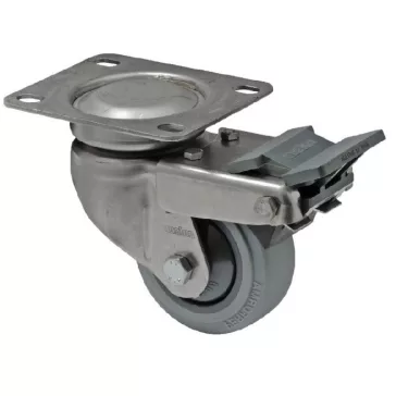   Forgó-fékes kerék, rozsdamentes villába szerelve, prémium PERFORMA tömörgumi futófelület, 125 mm, 150 kg teherbírás, talpas felfogatás