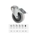 Forgó-fékes kerék, rozsdamentes villába szerelve, prémium PERFORMA tömörgumi futófelület, 125 mm, 150 kg teherbírás, furatos felfogatás