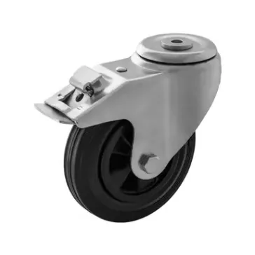   Tömörgumis, műanyagfelnis, hátfuratos, önbeálló, forgó-fékes kerék, 125-ös