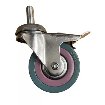 Műszerkocsi kerék, csapos, tömörgumis, 75mm, fékkel