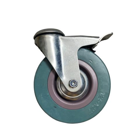 Műszerkocsi kerék, Forgó-fékes, hátfuratos, tömörgumis, 75 mm