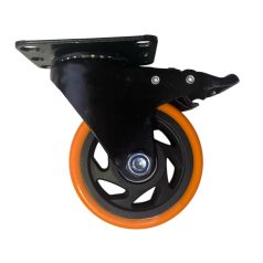   Fekete Acélfelnis görgő, talplemezes, forgó- fékes, polipropilén futófelülettel, 100 mm