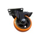 Fekete Acélfelnis görgő, talplemezes, forgó- fékes, polipropilén futófelülettel, 100 mm