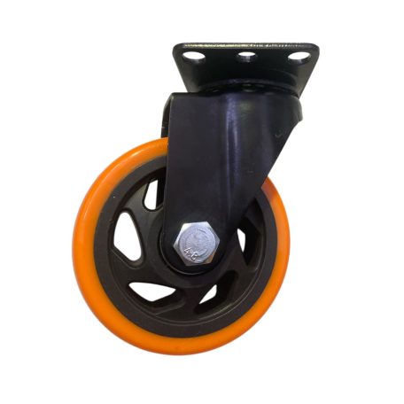 Fekete Acélfelnis görgő, talplemezes, polipropilén futófelülettel, önbeálló, 100 mm