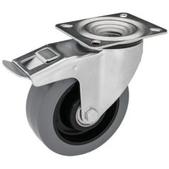   Szürke gumis, Forgó-fékes, Nyommentes Görgő,125 mm, 200 Kg